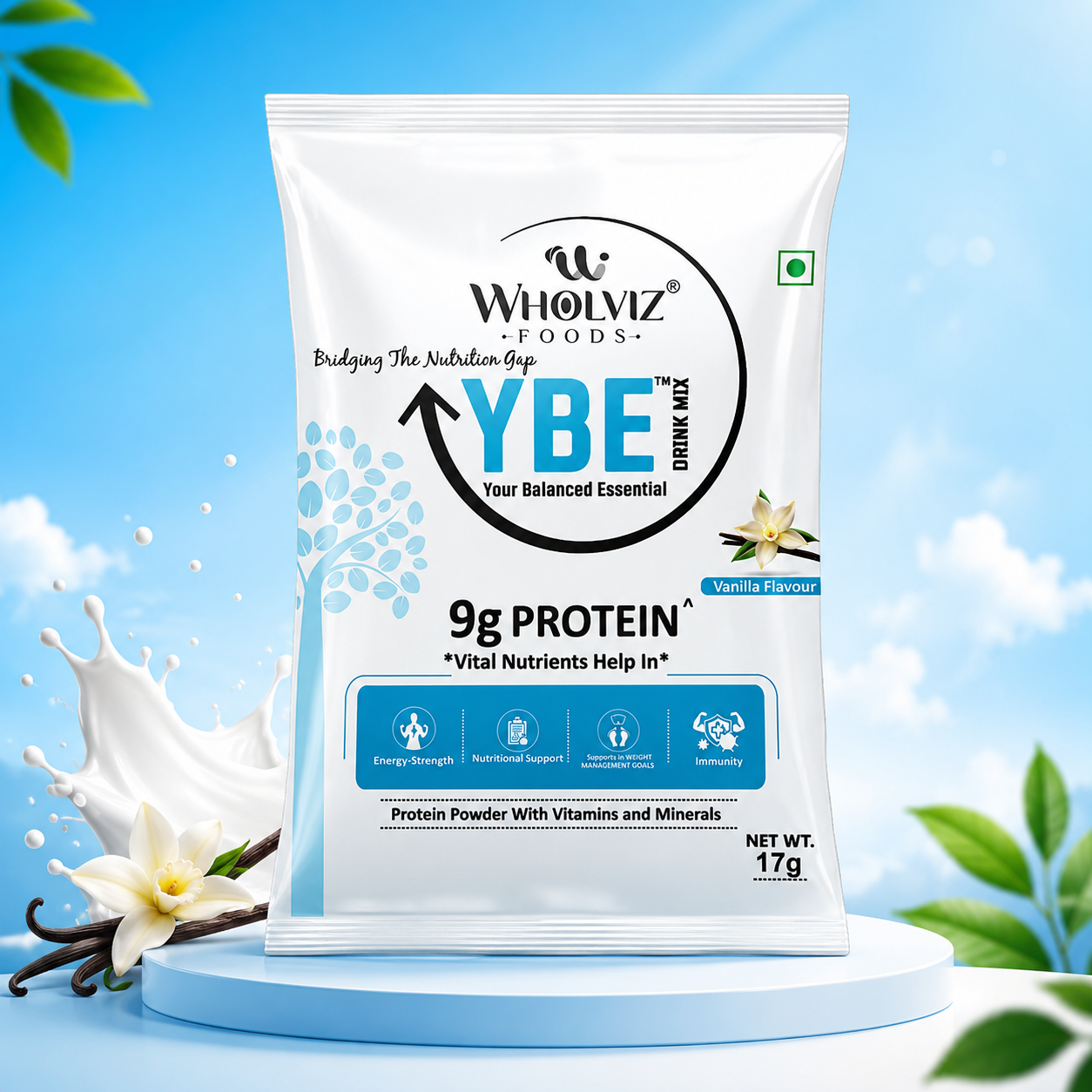 YBE Adult Protein Drink Mix – Vanilla - 17G SACHET Trial Pack (Pack of 12) .