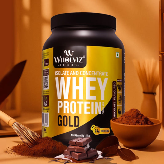 Whey Protein Gold Chocolate 1Kg by Wholviz Foods – Premium whey protein powder online for muscle recovery and daily wellness