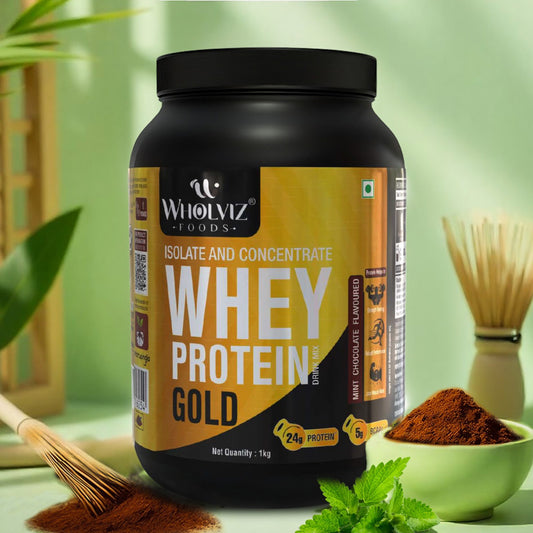 Whey Protein Gold Drink Mix Chocolate Mint 1Kg by Wholviz Foods – Premium whey protein for muscle recovery and daily wellness