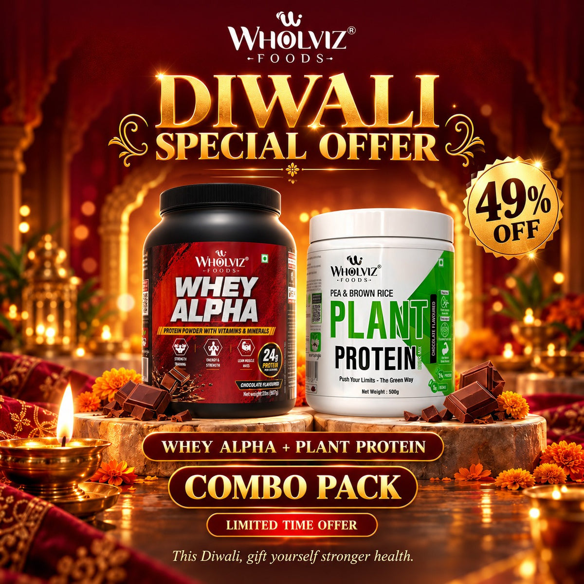 COMBO Pack Of Plant Protein Drink Mix – Pea & Brown Rice | Chocolate | 500g + Whey Protein Alpha drink mix – 2 lbs Chocolate flavour