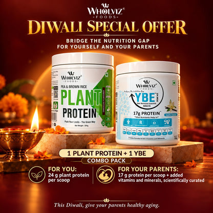 COMBO Pack Of Plant Protein Drink Mix – Pea & Brown Rice | Chocolate | 500g + YBE Adults Protein Drink Mix – Vanilla - 500g
