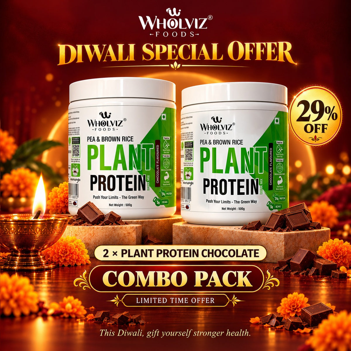 Combo Pack of 2 Plant Protein Drink Mix – Pea & Brown Rice | Chocolate | 500g