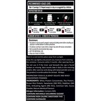 Whey Protein Plus drink mix– 2 lbs  Chocolate flavour