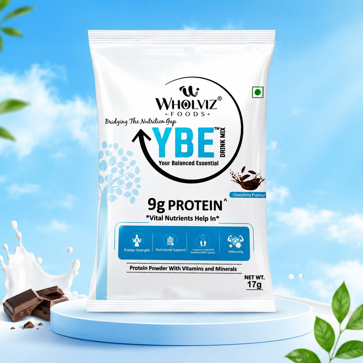 YBE Adult Protein Drink Mix – Chocolate - 17G SACHET Trial Pack (Pack of 12) .