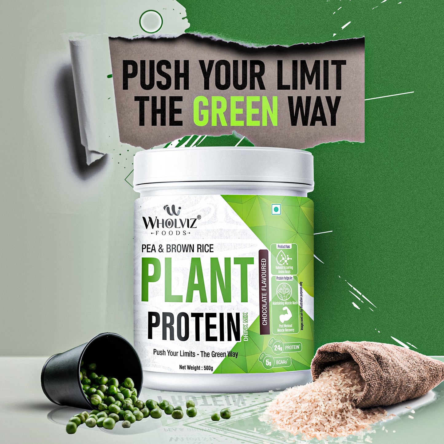 Plant Protein Drink Mix – Pea & Brown Rice | Chocolate | 500Gm