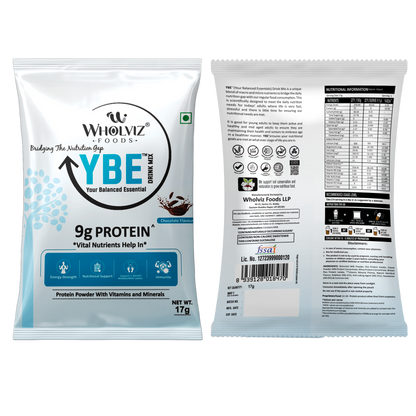 YBE Adult Protein Drink Mix – Chocolate - 17G SACHET Trial Pack (Pack of 24) .