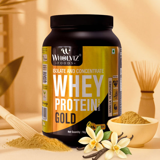 Whey Protein Gold Vanilla 1Kg by Wholviz Foods – Premium whey protein powder online for muscle recovery and daily wellness