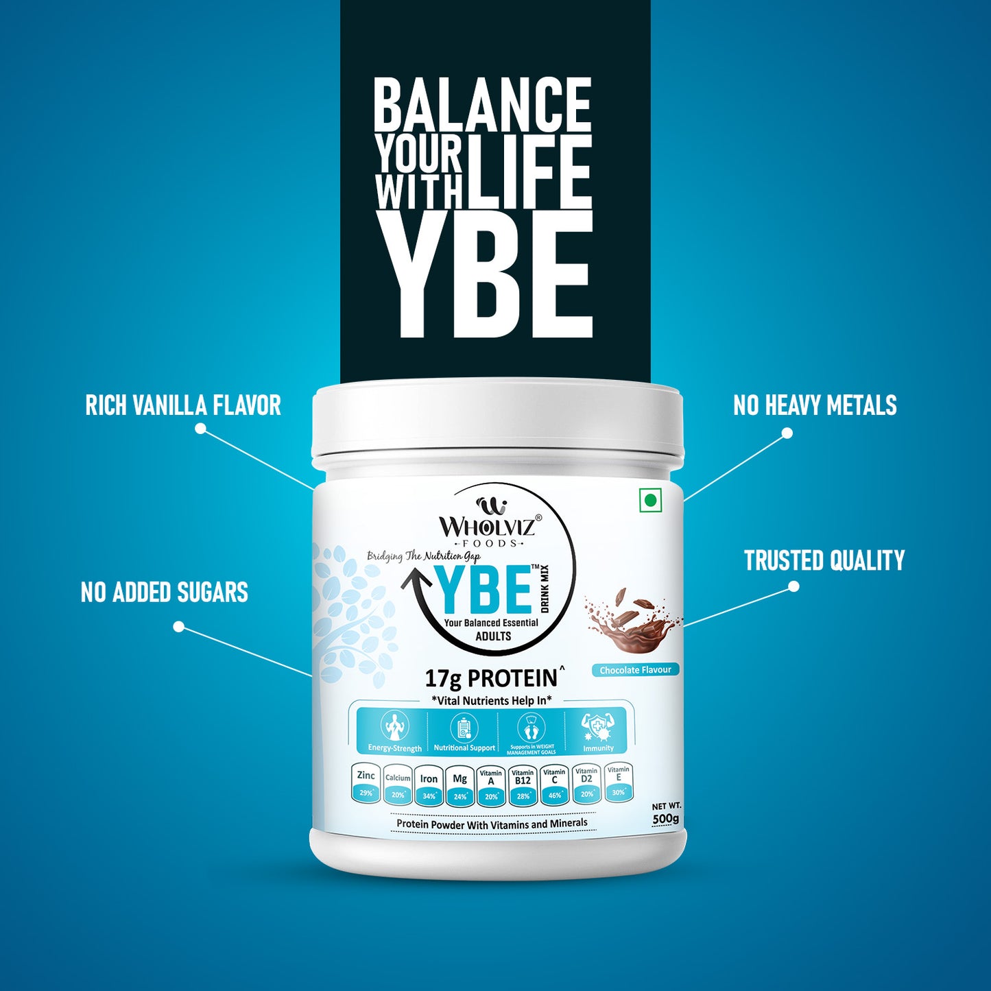 YBE Adult Drink Mix – Chocolate - 500Gm